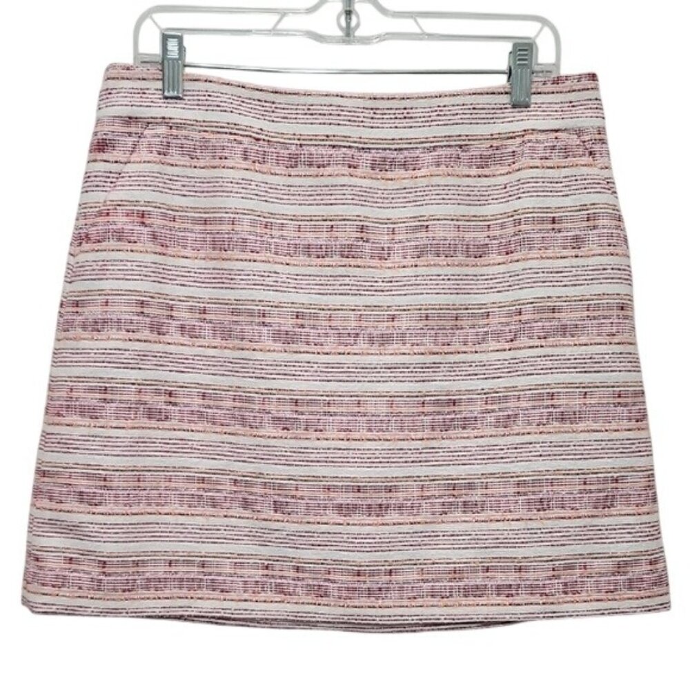 Loft Textured A-Line Striped Skirt Lined Pockets Size 8 Tweed Office Business